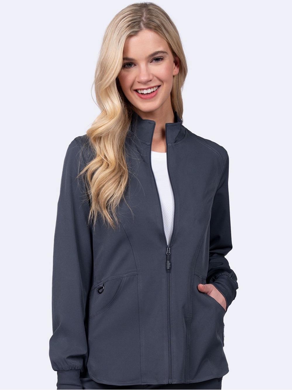 Pewter grey zip up scrub jacket